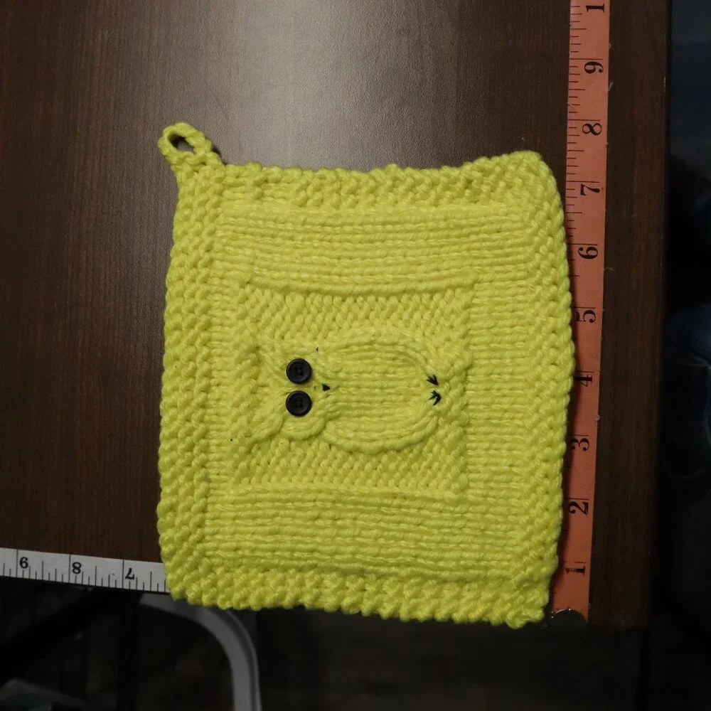Hand-Knitted Pot Holder Yellow Trivet Kitchen Kitschy Cottagecore 70s Grannycore